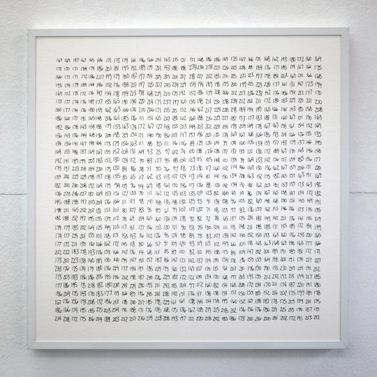 Image determined by averaging a database of images. 2019. Inc on paper. \r<br>30 x 30 cm, framed (white metal frame). \r\n\r\nPhoto: Rosemary Lee.\r\nCourtesy Galerie Gilla Loercher and the artist