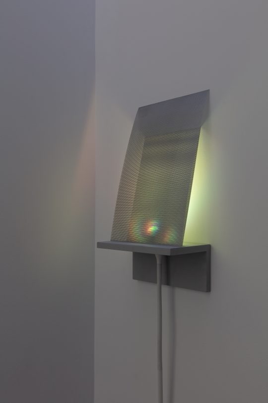 Light installation<br>Aluminium plate, wood, led,lamp, filters foils
variable dimensions
Photo: CHROMA, courtesy Galerie Gilla Loercher	
