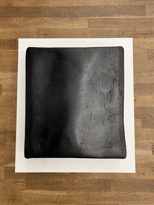 John Cornu, La mort dans l'ame,2012-16, butcher block, black paint, wax, 59 x 53 x 13cm.