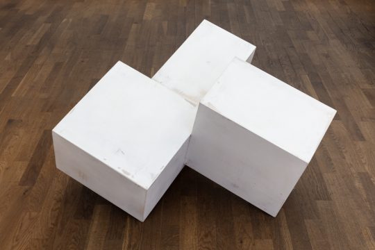 Quentin Lefranc, Trilogy 2025, wood, steel, 120 x 110 x 65 cm. GalerieGillaLoercher