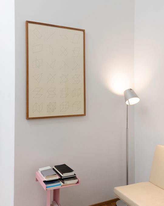 Installation view Reading corner_2026-mappingtheconcrete. Galerie Gilla Loercher