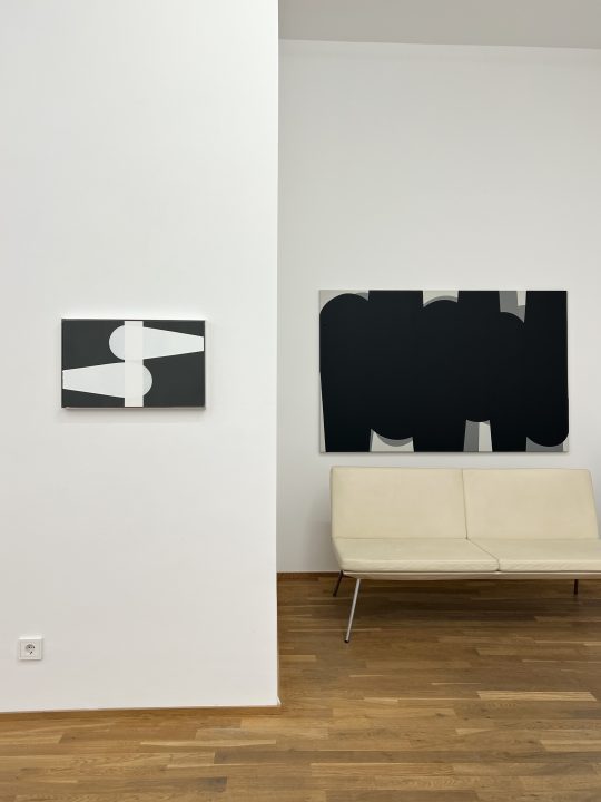Installation view 2 paintings by Rainer Splitt, Galerie Gilla Loercher 2026. IMG_3877