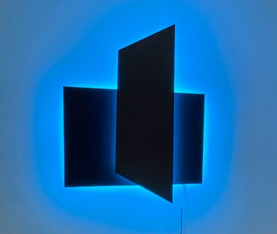 Yoana Tuzharova_Etude for a painting in blue and black, 2025. RGB LED, on MDF, paint_60x35x8cm